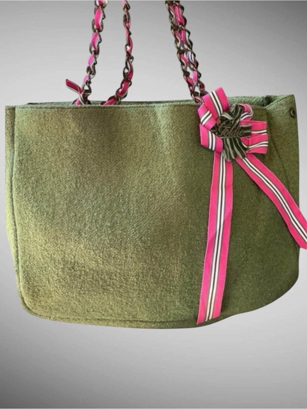 Goldie Limited Edition 4 Green Wool Hobo Bag Pink Bow Y2K